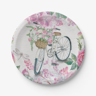 Assiettes En Carton Bicyclette et fleurs élégantes