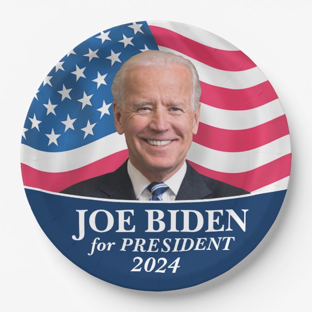 Assiettes En Carton Biden 2024 - Photo avec drapeau américain (Devant)