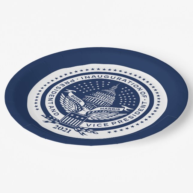 Assiettes En Carton Biden Harris Logo Inaugural Jour d'Inauguration 20 (Angle)