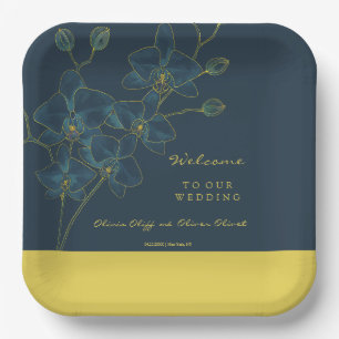 Assiettes En Carton Bienvenue au Mariage d'orchidée bleu doux