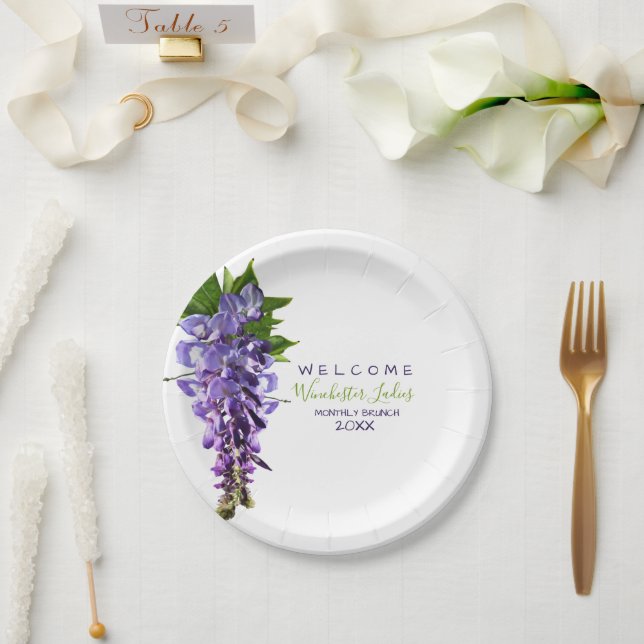 Assiettes En Carton Bienvenue Belles Fleurs de Wisteria Nom personnali (Mariage)