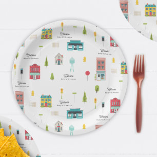 Assiettes En Carton Bienvenue sur le Baby shower Motif de quartier