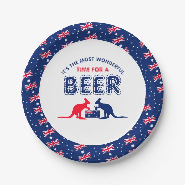 Assiettes En Carton Bière Kangaroo, drapeau australien, fête de Noël (Devant)