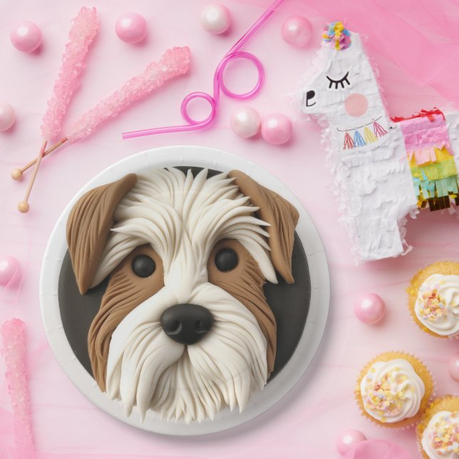 Assiettes En Carton Biewer Terrier Dog 3D inspiré (Fête)