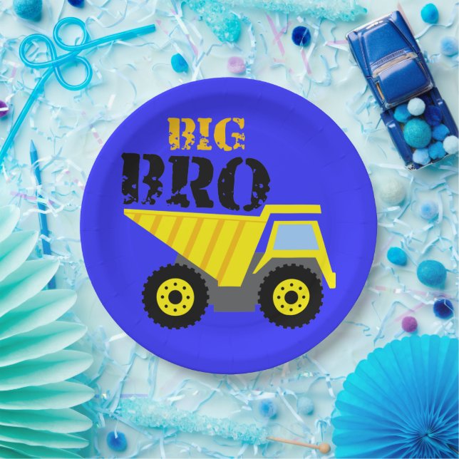 Assiettes En Carton Big Bro Construction Camion à vidange jaune (Fête)