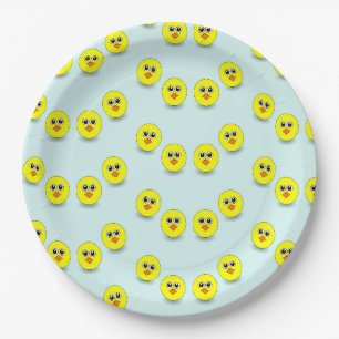 Assiettes En Carton Big head chick on blue