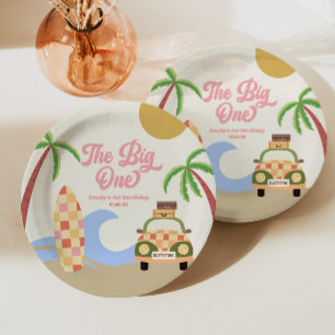 Assiettes En Carton Big One Beach Surf rose 1er anniversaire
