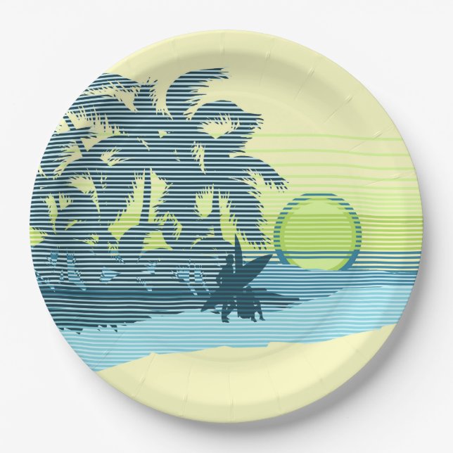 Assiettes En Carton Big Sunset Strike Hawaiian Surfer (Devant)