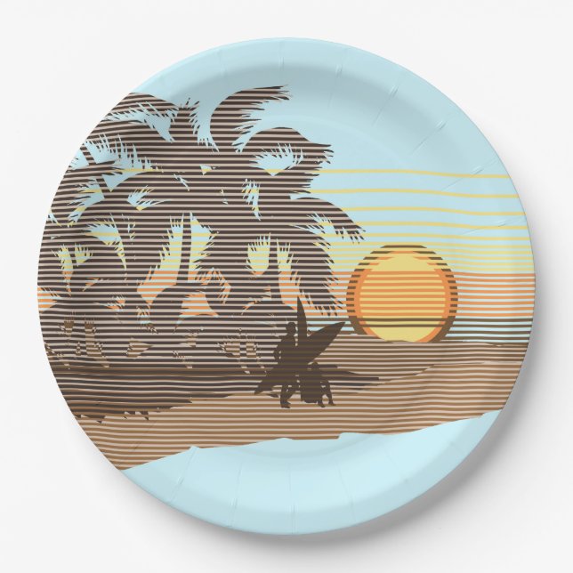 Assiettes En Carton Big Sunset Strike Hawaiian Surfer (Devant)