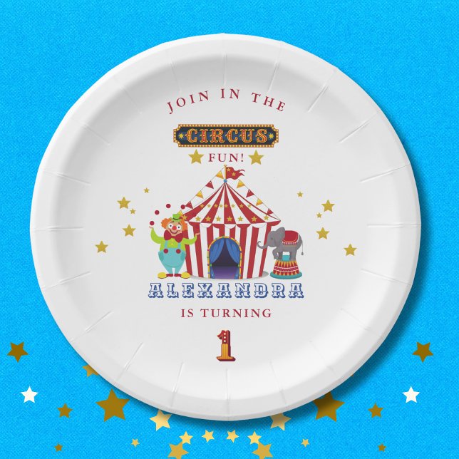 Assiettes En Carton Big Top Red Stripes Circus 1er anniversaire (Créateur téléchargé)