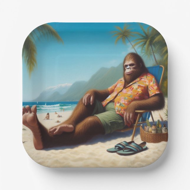 Assiettes En Carton Bigfoot sur la plage (Recto)