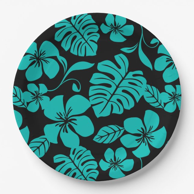 ASSIETTES EN CARTON BIKINI ROSE (NOIR/TURQUOISE) (Devant)