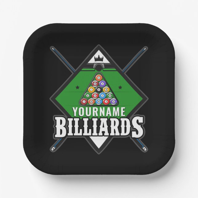 Assiettes En Carton Billard personnalisé NOM Cue Rack Pool Room (Recto)