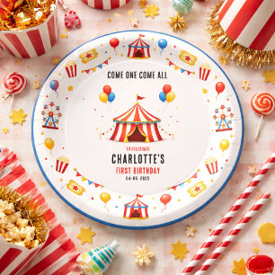 Assiettes En Carton Billet de cirque rouge moderne pour 1er anniversai