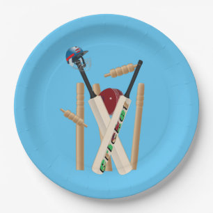 Assiettes En Carton Billets De Cricket, Casque, Chauves-Bateaux Et Bal