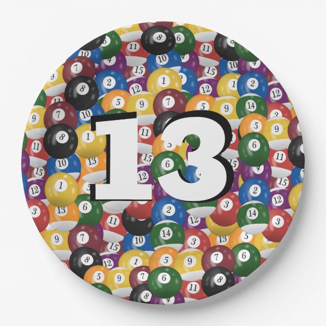 Assiettes En Carton Billiard Balls pour 13e anniversaire (Devant)