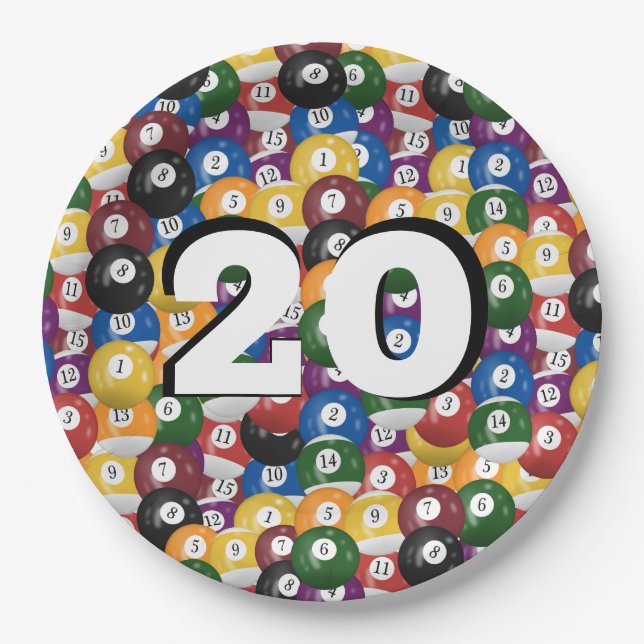 Assiettes En Carton Billiard Balls pour 20e anniversaire (Devant)