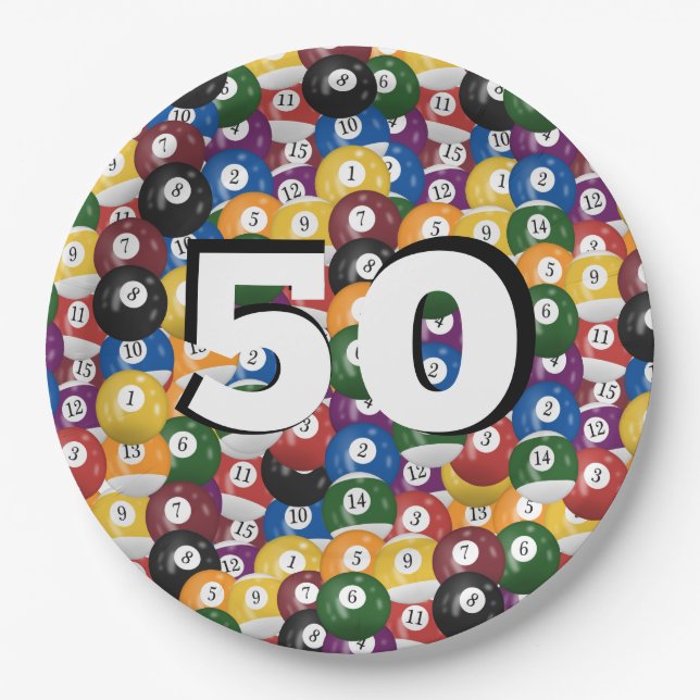 Assiettes En Carton Billiard Balls pour 50e anniversaire (Devant)