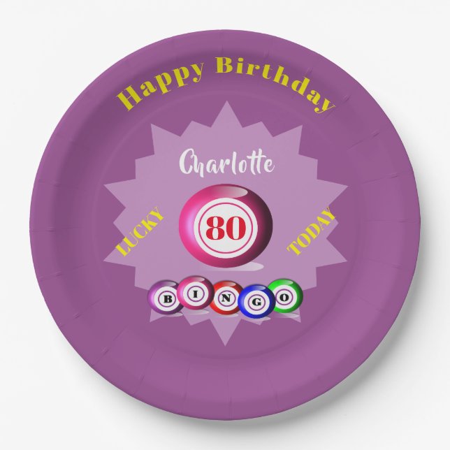 Assiettes En Carton Bingo Thème Anniversaire Fête Personnalisée  (Devant)