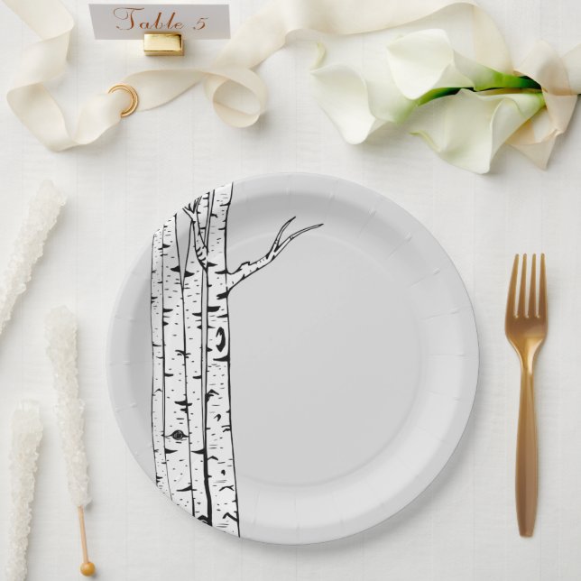 Assiettes En Carton Birch Arbres blancs gris (Mariage)