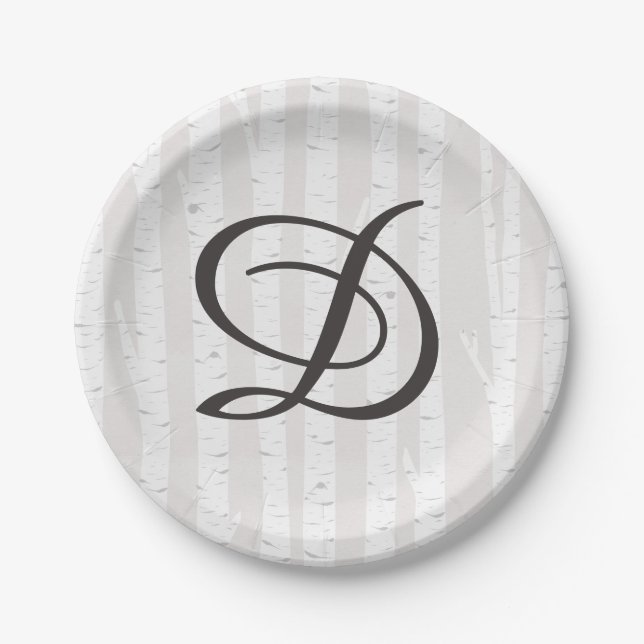 Assiettes En Carton Birch Tree Rustic Nature Monogram Mariage Cake (Devant)