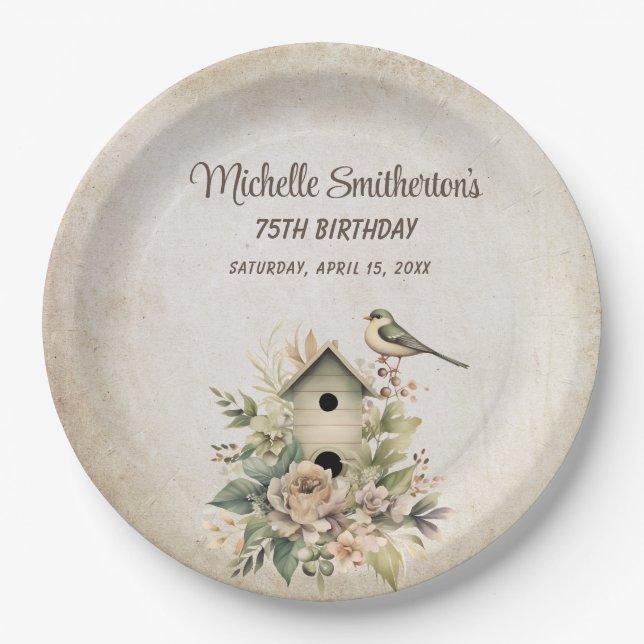 Assiettes En Carton Birdhouse Botanical Nature 75e anniversaire (Devant)