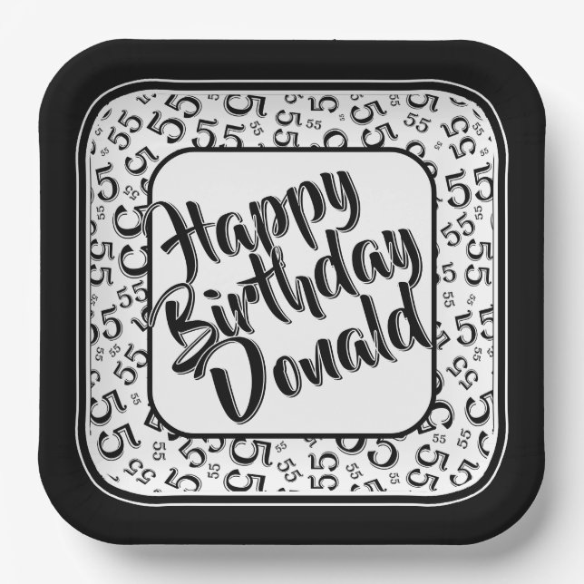 Assiettes En Carton Birthday Age 55 Random Number Pattern Black/White (Recto)
