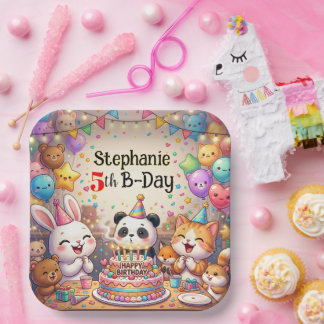 Assiettes En Carton Birthday Rabbit Panda Cat Bear Fox Animals 