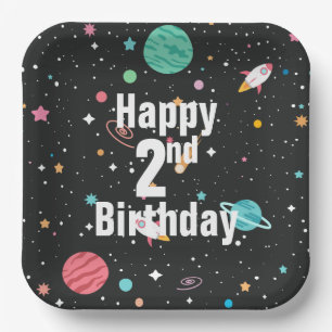 Assiettes En Carton Birthday Rocket Ships and Planets