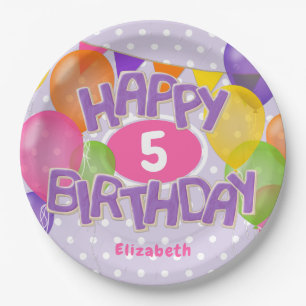 Assiettes En Carton biscuits d'anniversaire violet heureux avec ballon