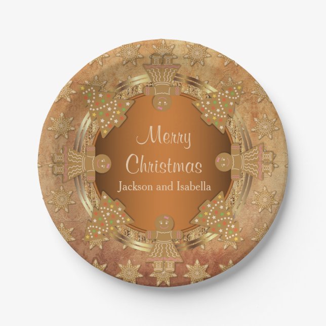 Assiettes En Carton Biscuits de pain d'épice de Joyeux Noël (Devant)