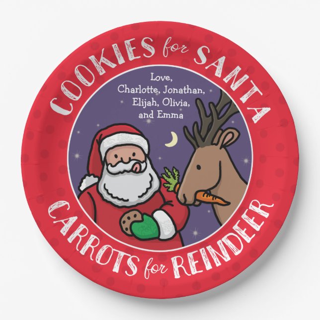 Assiettes En Carton Biscuits pour Père Noël, renne de carottes, (Devant)