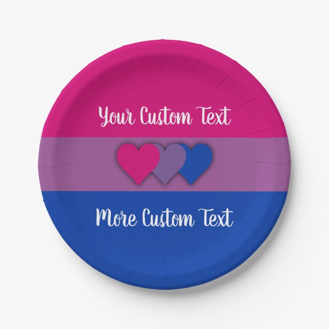Assiettes En Carton Bisexualité drapeau de fierté avec texte (Devant)