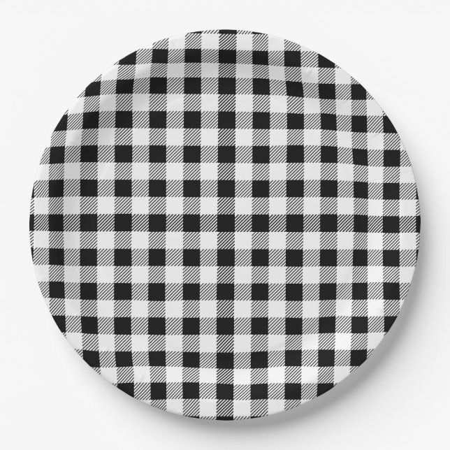 Assiettes En Carton Bison Plaid Black White Fall (Devant)