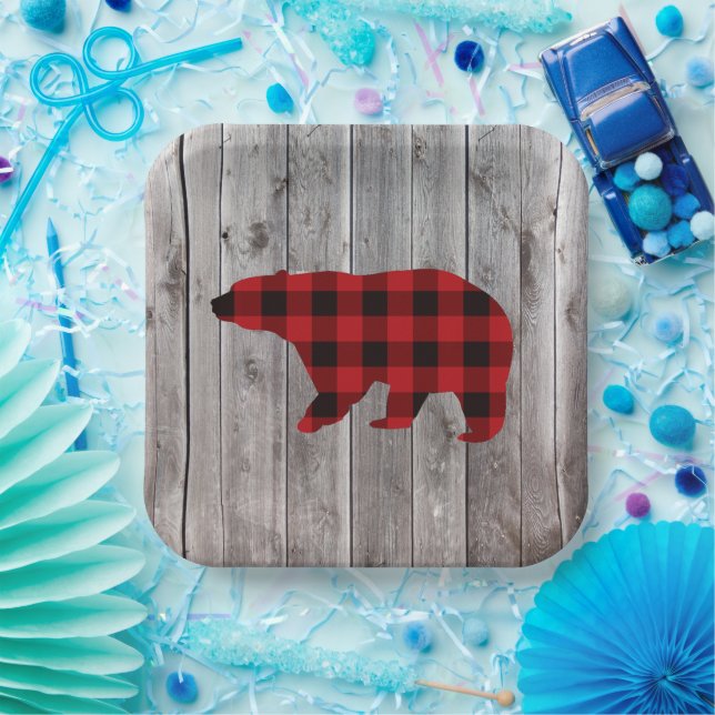 Assiettes En Carton bison plaid ours sauvage un 1er anniversaire fête (Fête)