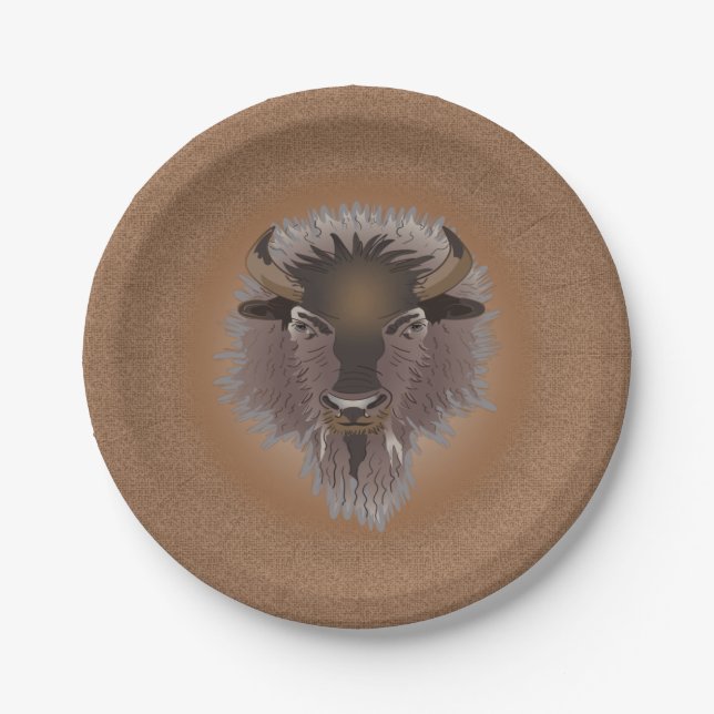 Assiettes En Carton Bison rustique des plaines de l'Ouest (Devant)