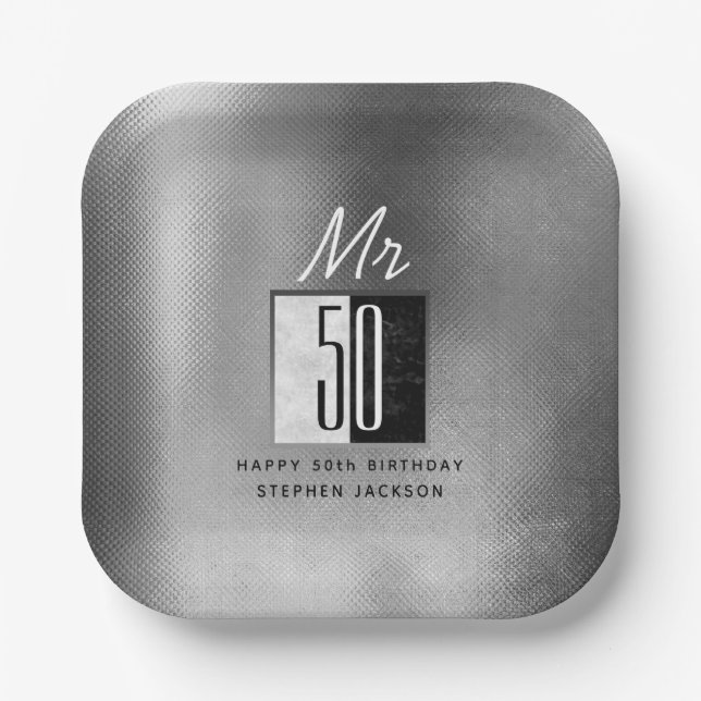 Assiettes En Carton Black 50th Birthday (Recto)