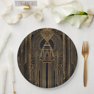 Assiettes En Carton Black and Gold Art Deco Paper Napkin