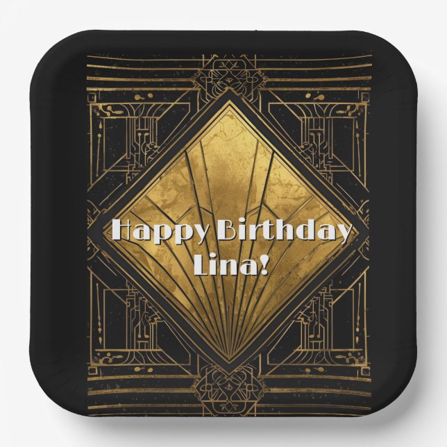 Assiettes En Carton Black and Gold Art Deco Paper Napkins (Recto)