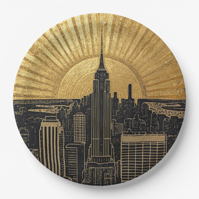 Assiettes En Carton Black and Gold Art Deco Paper Napkins (Devant)