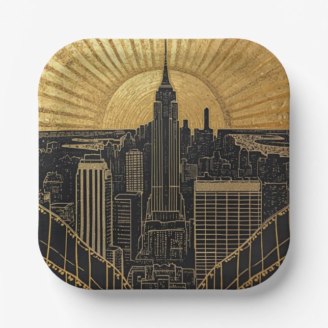 Assiettes En Carton Black and Gold Art Deco Paper Plates (Recto)