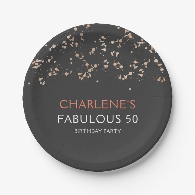 Assiettes En Carton Black and Gold Girly Fabuleux 50 Anniversaire (Devant)