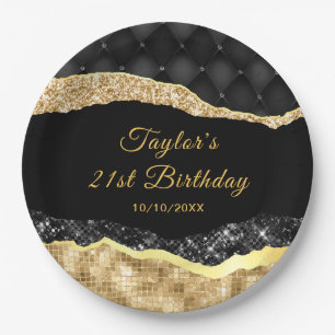 Assiettes En Carton Black and Gold Glam Tears Anniversaire