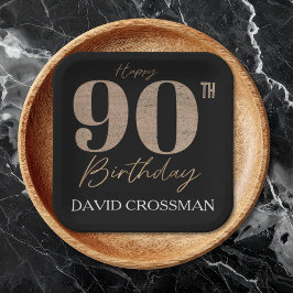 Assiettes En Carton Black and Gold Glitter Numeral 90th Birthday 