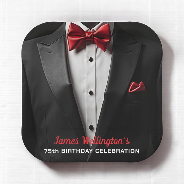 Assiettes En Carton Black and Red Tuxedo Birthday Event (Créateur téléchargé)