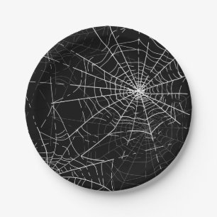 Assiettes En Carton Black and White Spider Webs Halloween Party