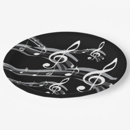Assiettes En Carton Black and White Treble Clef