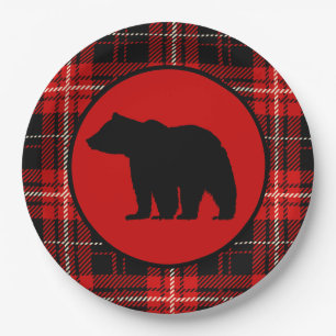 Assiettes En Carton Black Bear Red Plaid