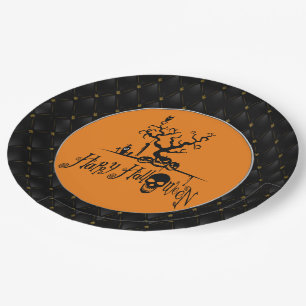 Assiettes En Carton Black Boarder Happy Halloween Grave Yard