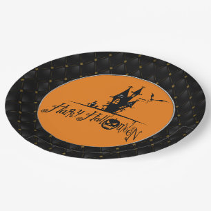 Assiettes En Carton Black Boarder Happy Halloween Haunted House